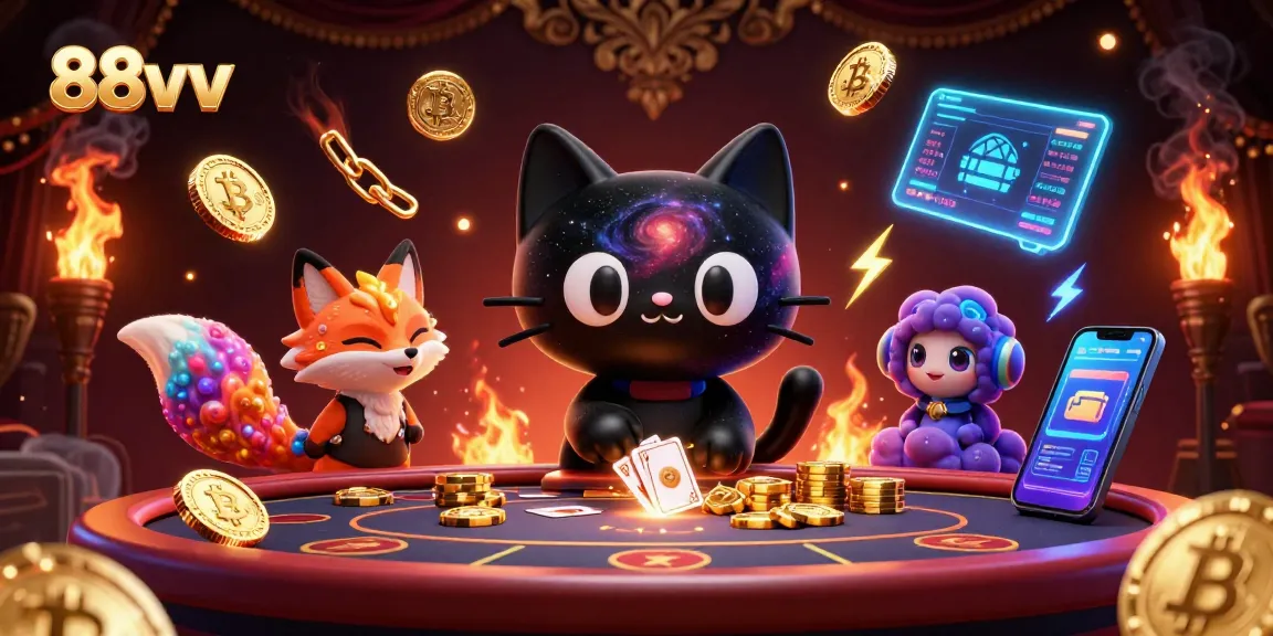 Engage with the cosmic allure of 88vv, where a black hole cat and nebula fox redefine casino fun.
