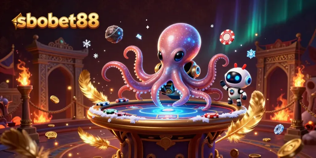 Sbobet88 alien octopus deals poker at a cosmic casino with vibrant game elements