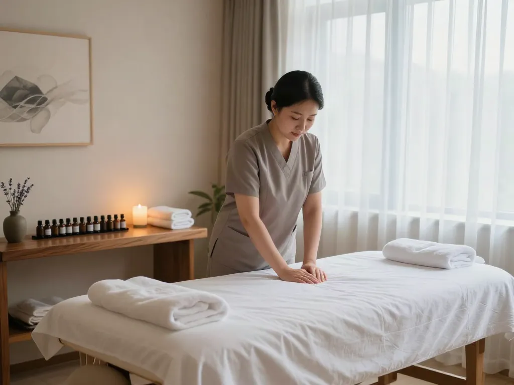 Relaxing massage therapy room showcasing 성북출장안마 ambiance with calming elements.