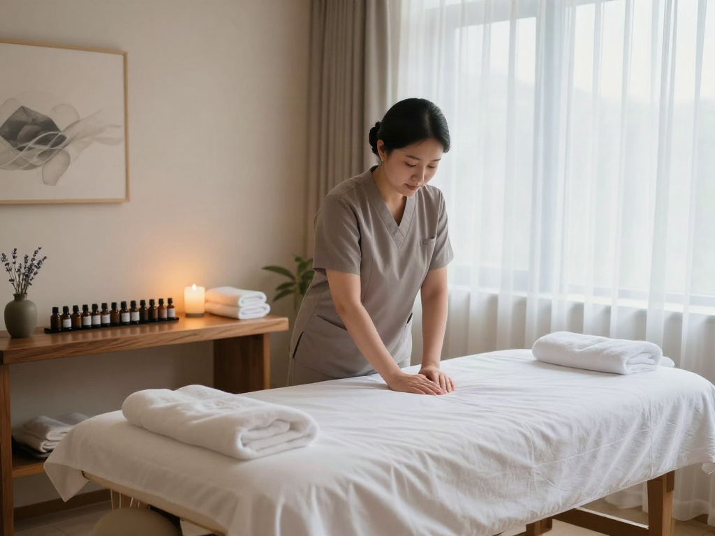 Relaxing massage therapy room showcasing 성북출장안마 ambiance with calming elements.