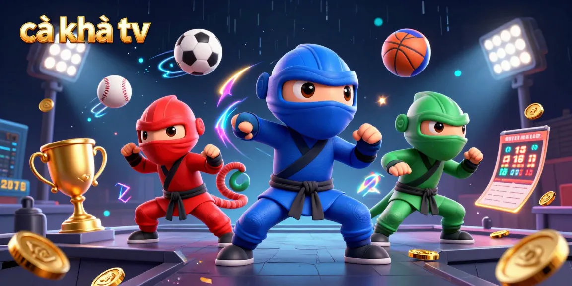 cà khịa tv showcases a vibrant scene of ninja chameleons surrounded by dynamic sports elements and betting action.