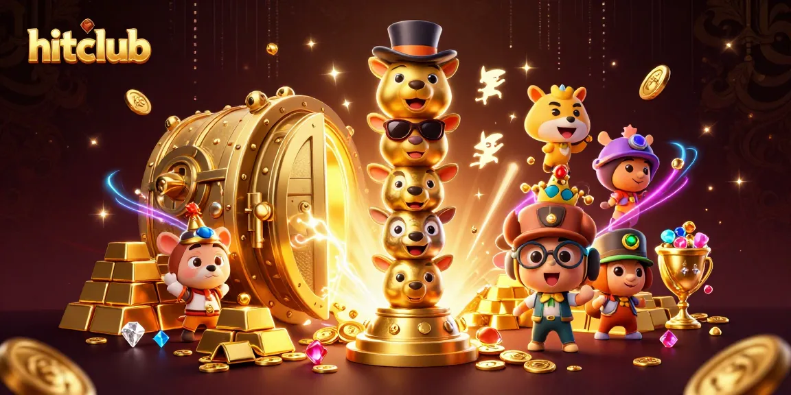 Hitclub showcases vibrant gaming with casino treasures and lively totem pole characters.