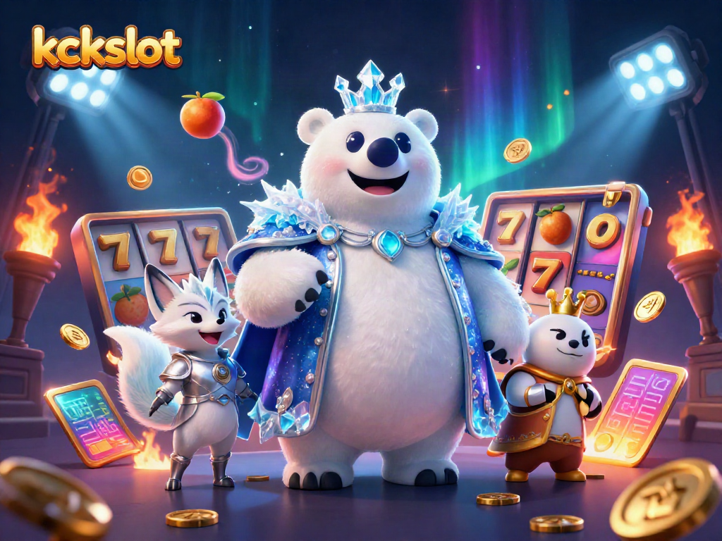 Menggeliatkan keberuntungan dengan kckslot yang dikelilingi slot dan simbol jackpot menawan.