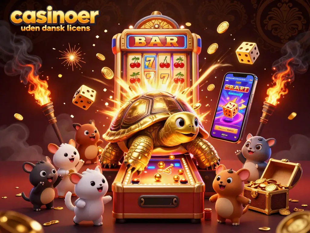 Play exciting casinoer uden dansk licens with a golden tortoise and thrilling slot machine action.