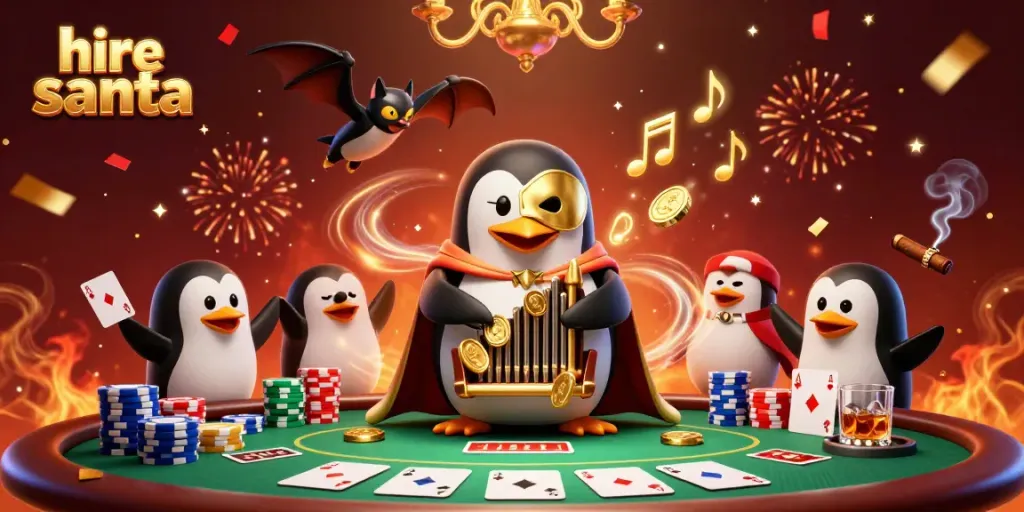 Experience the magic of hire santa at the casino with this vibrant illustration of festive fun.