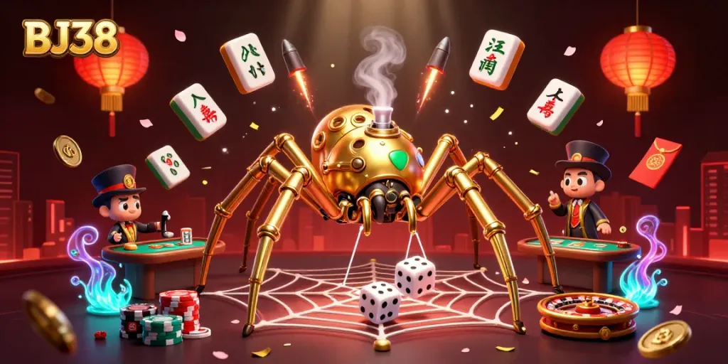 Experience thrilling gameplay at BJ38 with an engaging casino scene filled with poker and lucky symbols.