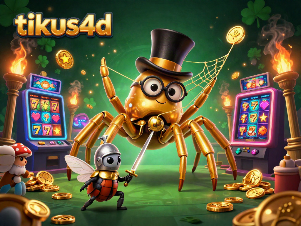 Experience the excitement of tikus4d with a golden tarantula and beetle knight in a casino setting.