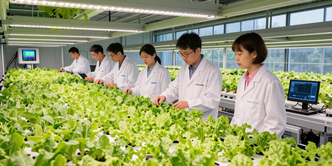 CIKA4D experts in a modern indoor agriculture facility, showcasing advanced hydroponic systems and optimized LED lighting.