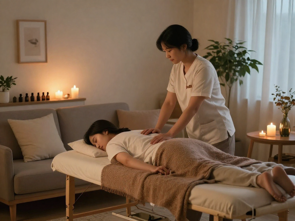 Relaxing 도봉구출장마사지 setup in a cozy home environment with calming elements.
