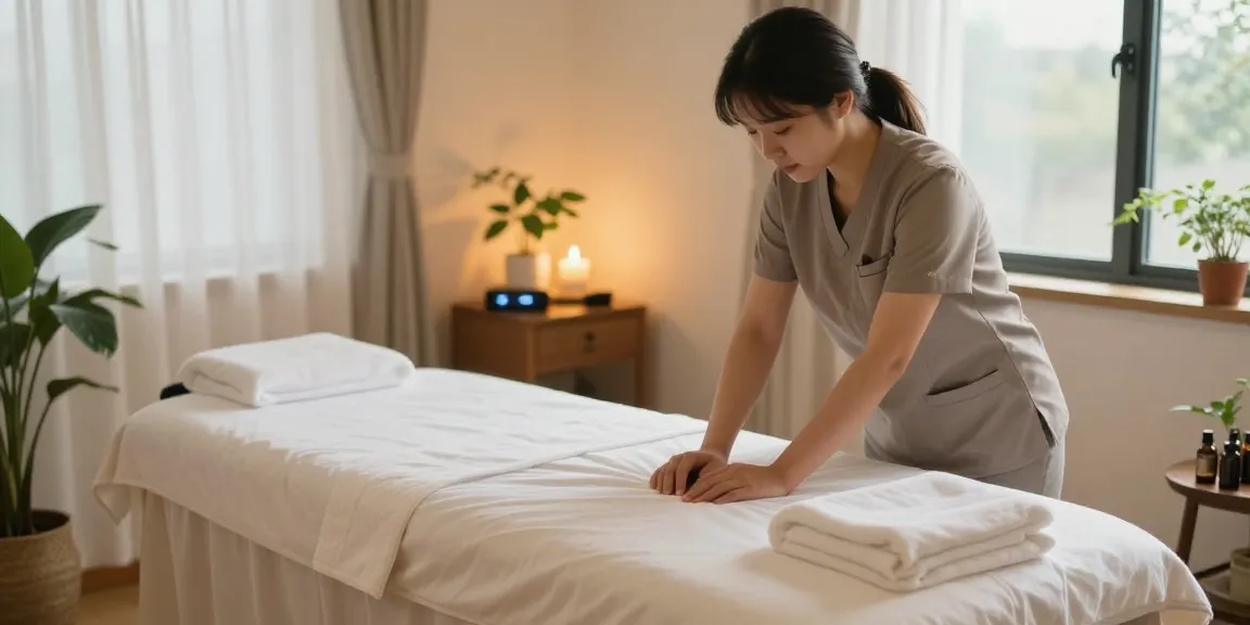 Relaxing massage therapy room promoting 성남출장안마 with serene ambiance and inviting decor.