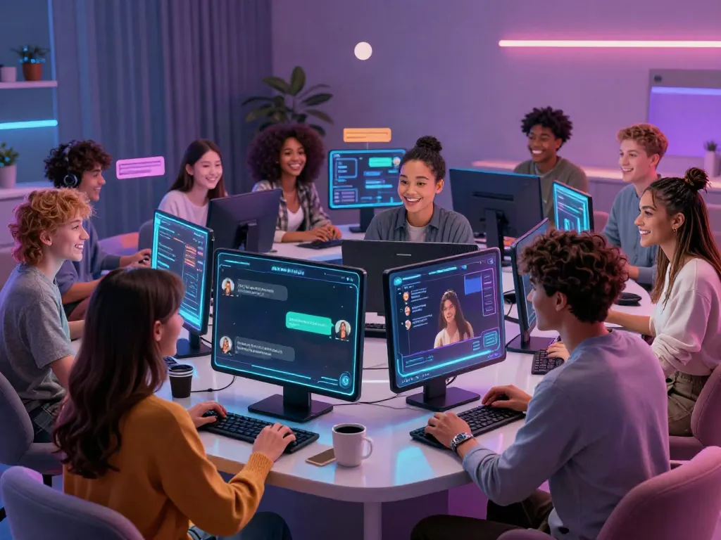 Engaging ai sex chat experience with diverse AI avatars in a digital atmosphere.