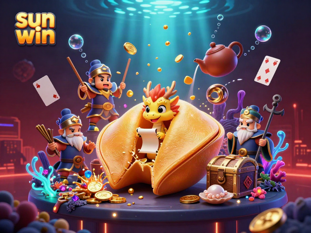 Engage with sun win at the premier online casino featuring whimsical characters, golden treasures, and vibrant game elements.