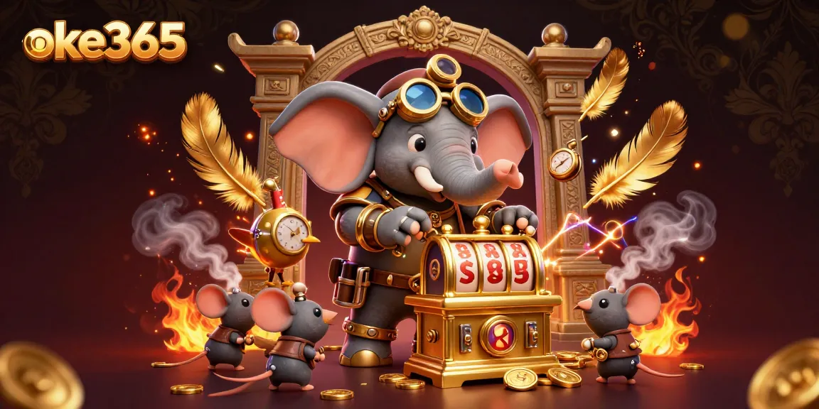 Experience the thrill of betting with the innovative oke365, featuring a 3D steampunk scene of a slot machine in action