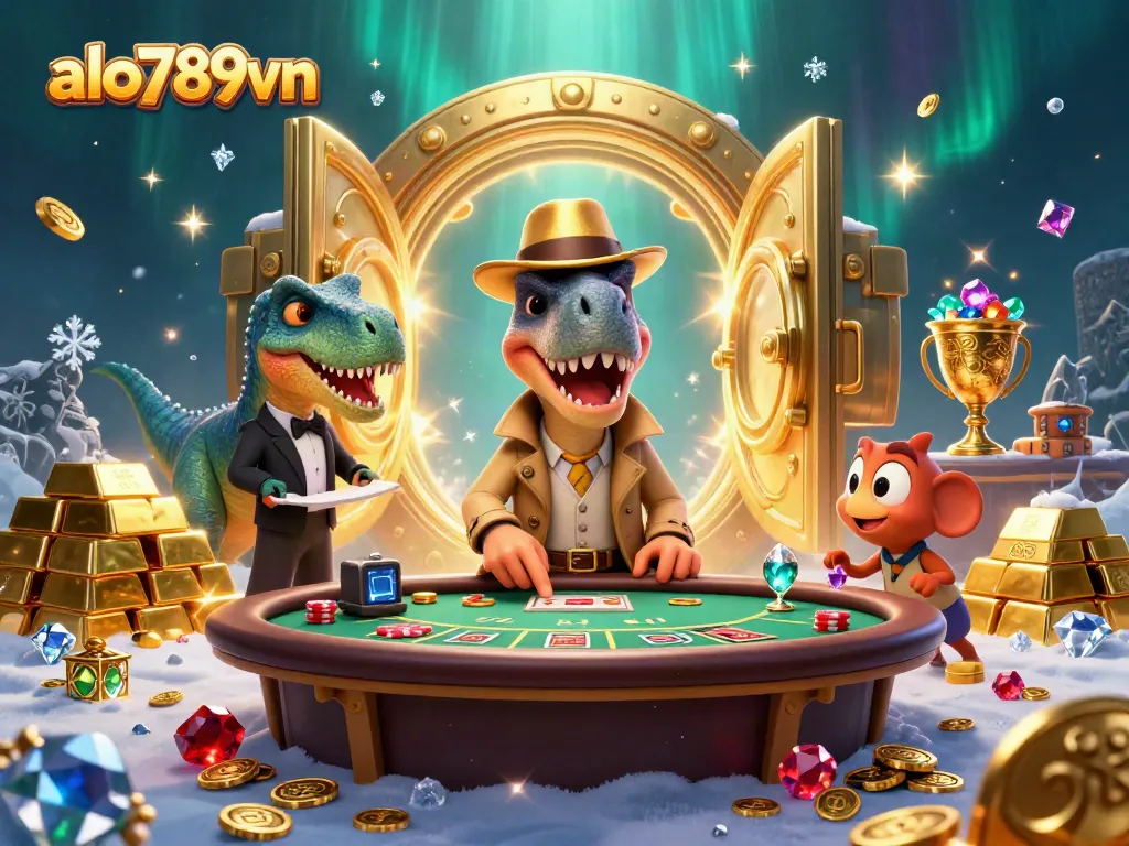Experience thrilling blackjack action with alo789vn's unique characters in a vibrant 3D scene.