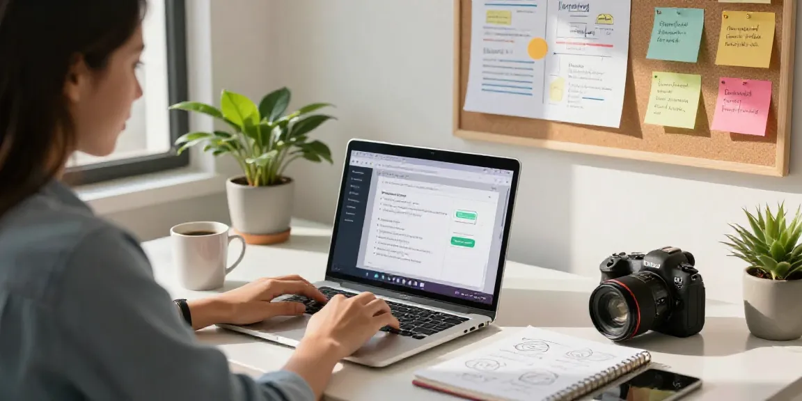 Generate promotional emails with AI in a professional marketing workspace, showcasing a strategist using an email generation tool.