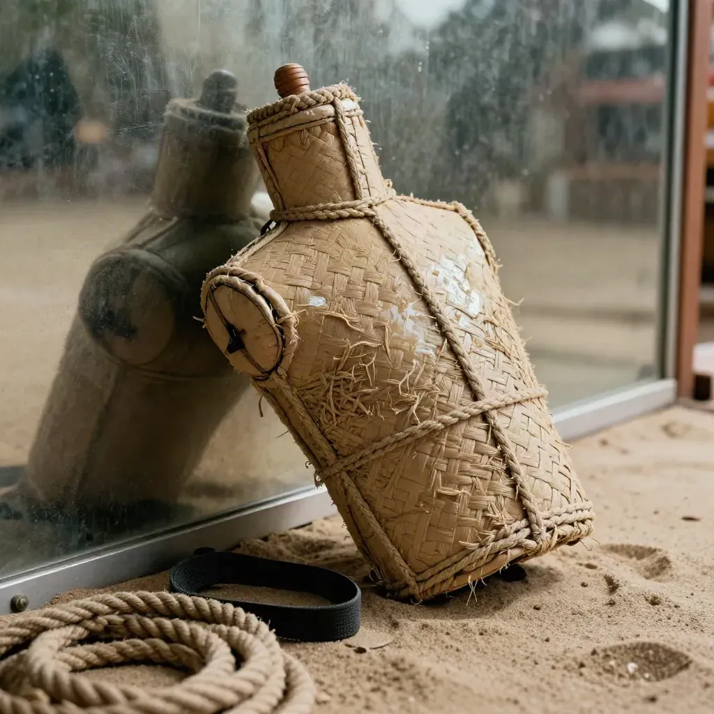 Clinch dummy turned beside a mirrored wall on a sand-toned mat
