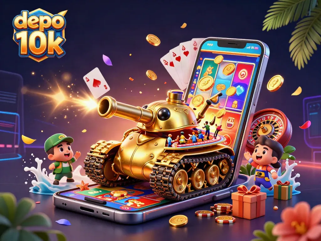 Engage with depo 10k, capturing vibrant gameplay with a casino-themed tank and dynamic game elements.