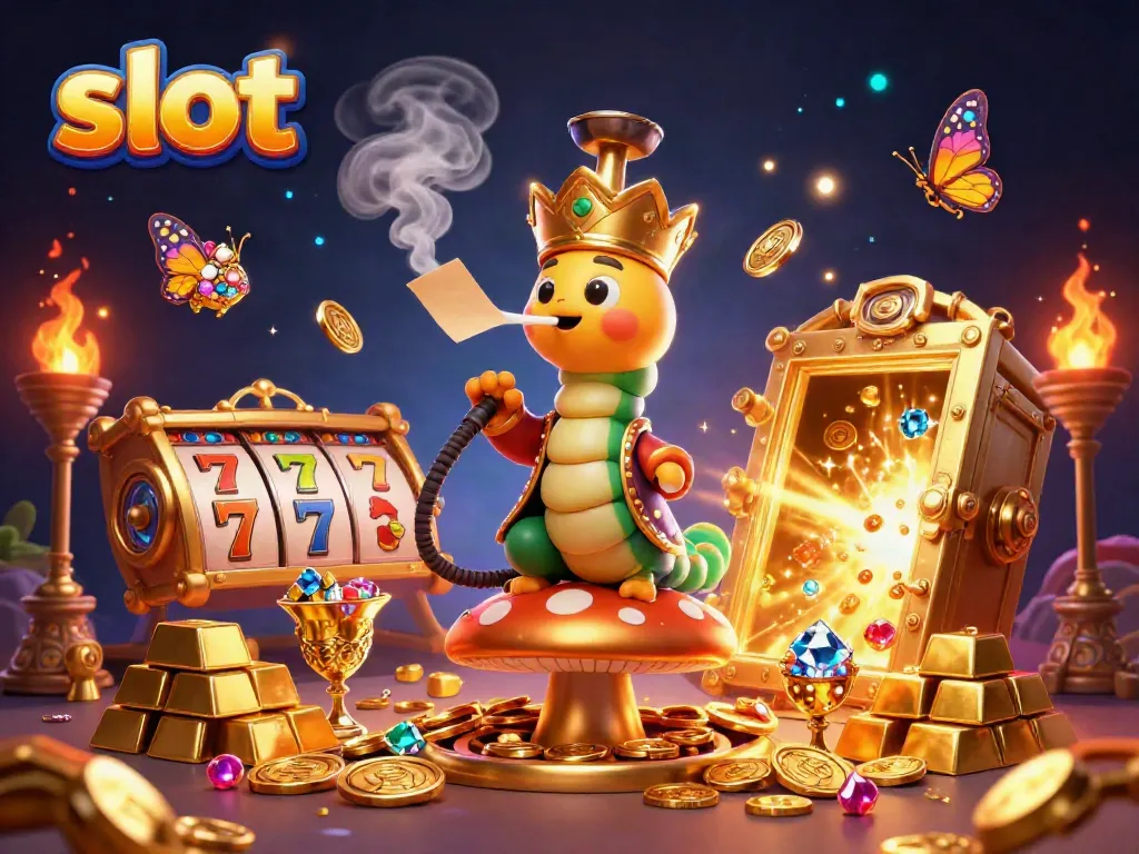 Spin the reels with exciting slot game symbols in this vibrant 3D casino scene.