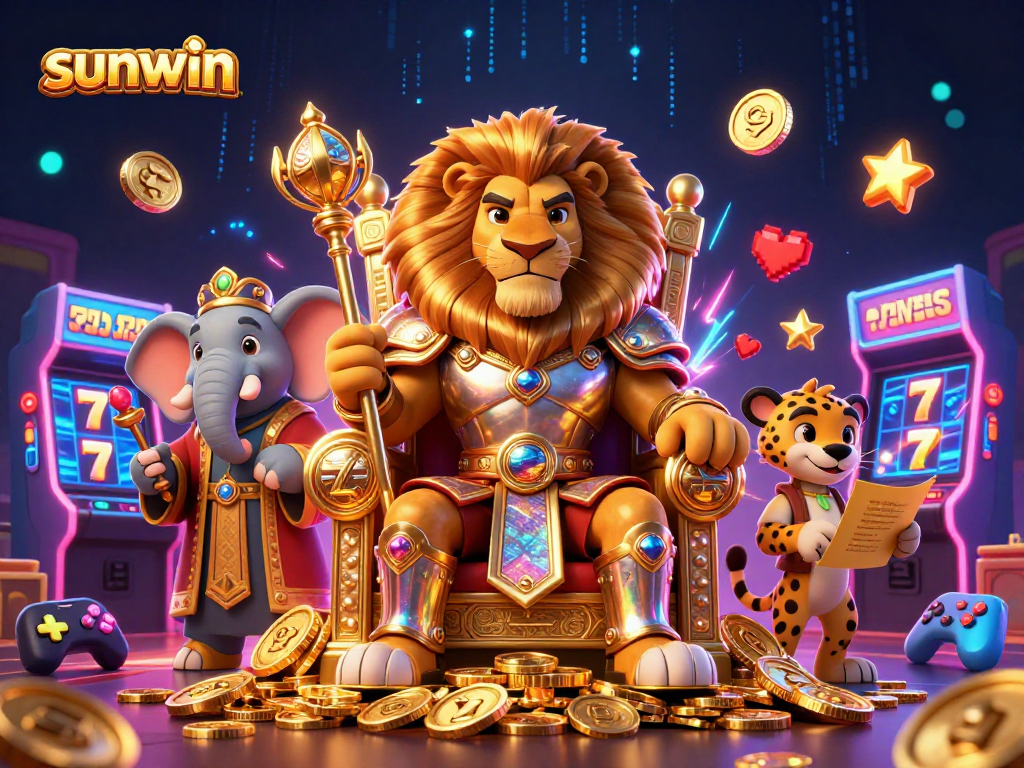 Unleash the thrill with sunwin's vibrant 3D casino scene featuring iconic characters and winning elements.