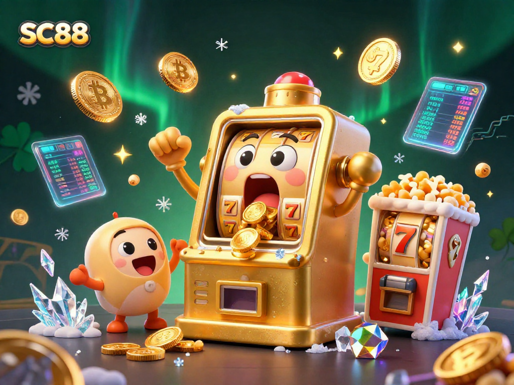 SC88 features a lively slot machine winning a jackpot amidst vibrant casino elements.