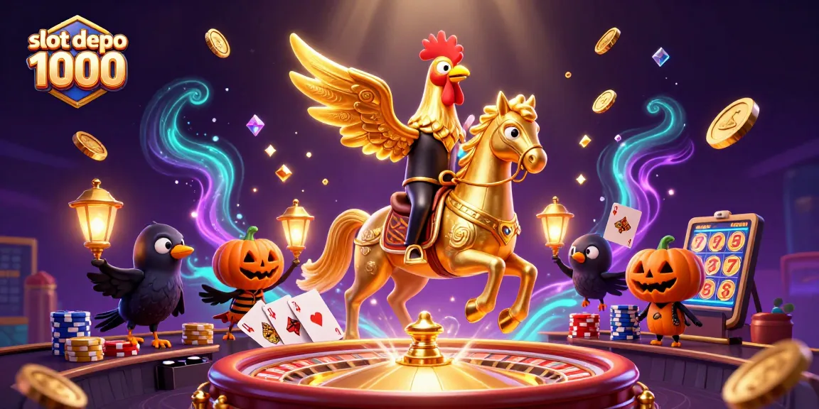 Play dynamic games at slot depo 1000 with a golden rooster and stunning casino elements.