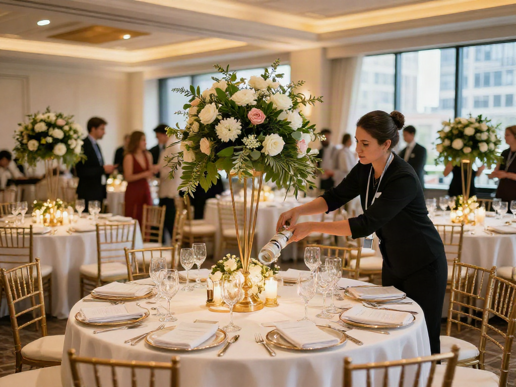 Event rental KSA premium wedding setup with elegant decor, joyful guests, and professional event management atmosphere.