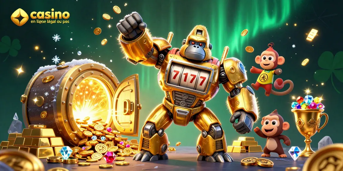 Découvrez le fantastique monde des jeux en ligne avec ce mech gorille en or, illustrant l'univers du casino en ligne France légal ou pas.