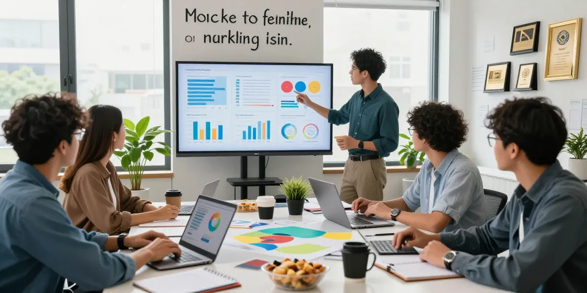 Team of marketers in a bright office discussing strategies for rokok 88 marketing.