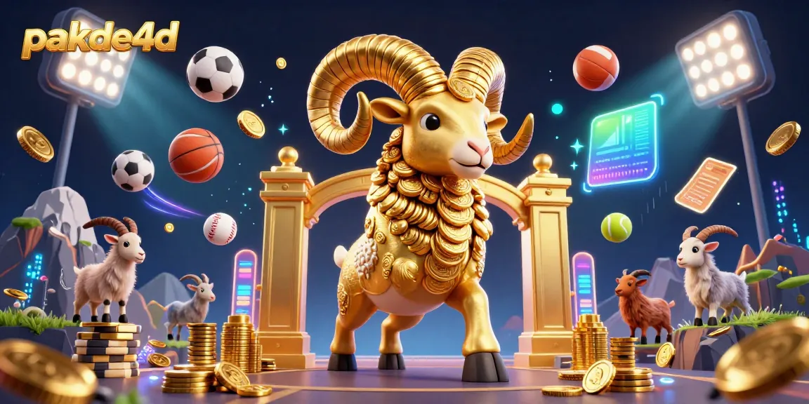 Experience thrilling action with pakde4d, featuring a golden ram charging through a vibrant casino scene filled with sports balls and dynamic elements.