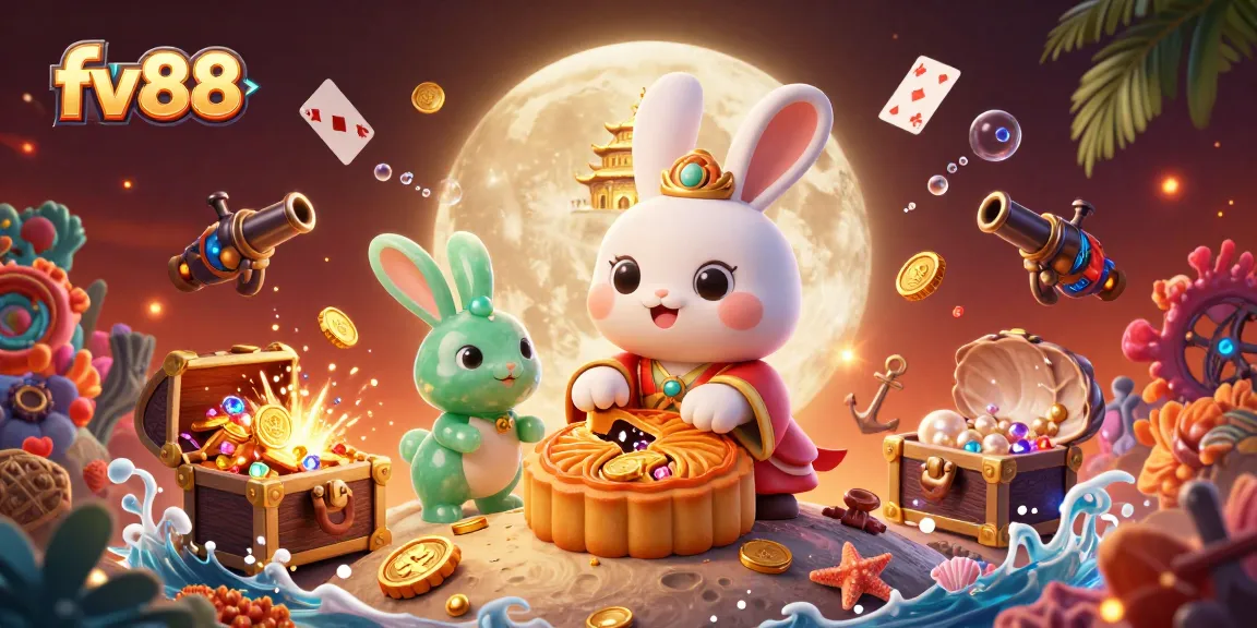 Spin and win at fv88 with a captivating lunar casino scene blending traditional folklore and modern gambling.