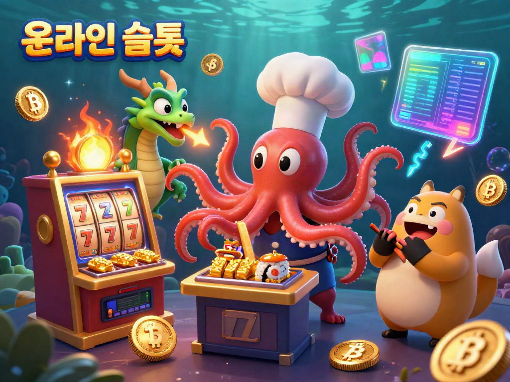 Engage with online slots featuring dynamic 3D octopus chef and dragon in an exciting casino scene.