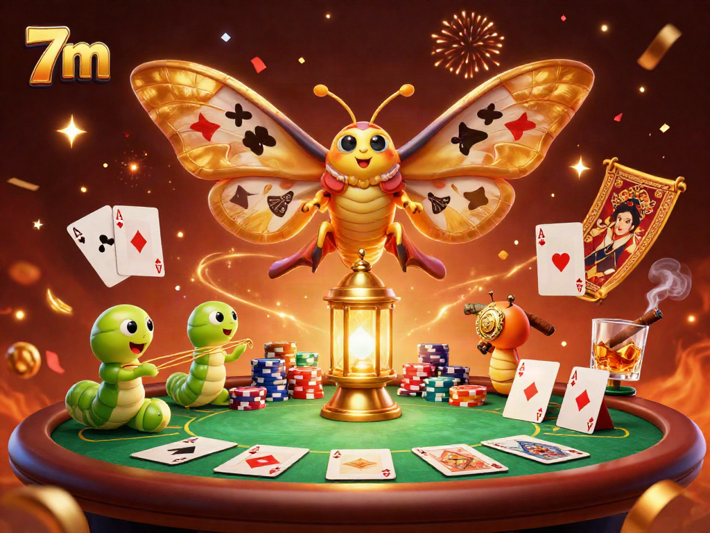 Experience thrilling casino excitement with 7m in a vibrant, dynamic illustration showcasing poker and celebration.