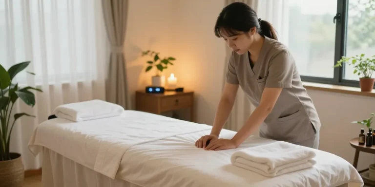 Relaxing massage therapy room promoting 성남출장안마 with serene ambiance and inviting decor.