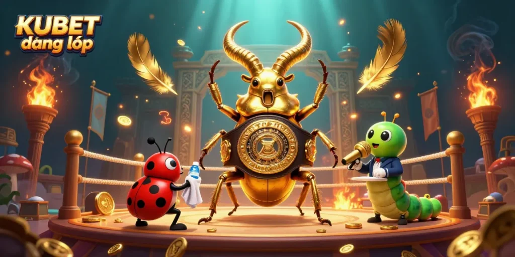 Experience thrilling action with KUBET đăng nhập as a golden stag beetle battles under dazzling lights.