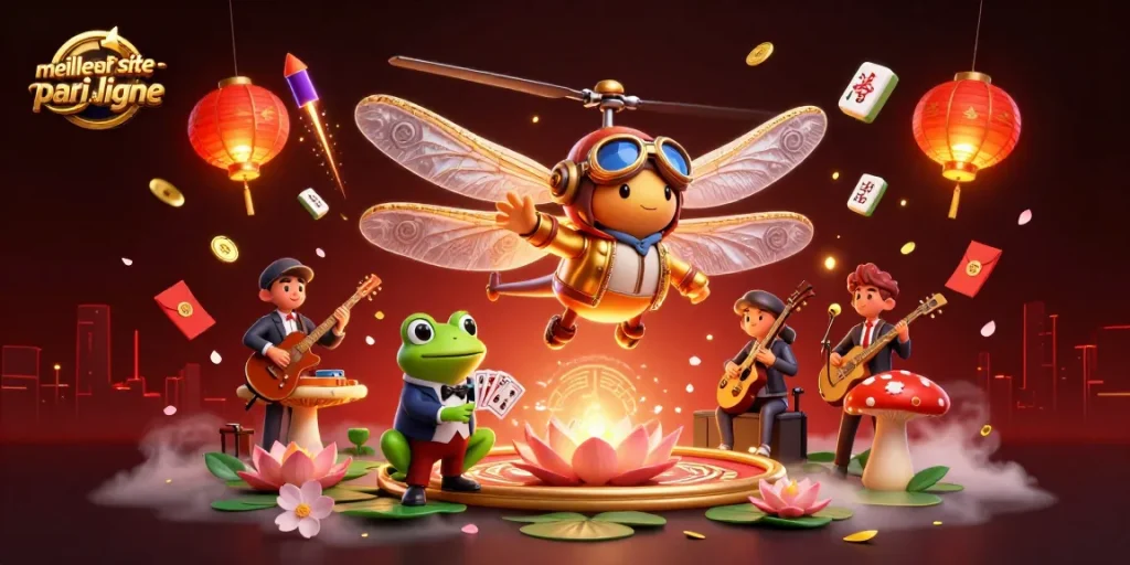 Jouez sur le meilleur site pari en ligne avec une illustration 3D unique incorporant des croupiers et des éléments de casino.