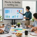 Team of marketers in a bright office discussing strategies for rokok 88 marketing.