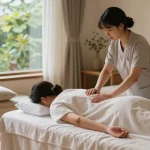 Relaxing 종로출장마사지 session with a skilled therapist in a cozy home setting, showcasing wellness and tranquility.